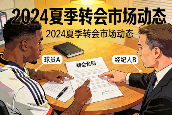 足球转会市场动态，球员与经纪人商讨合同的场景示意
